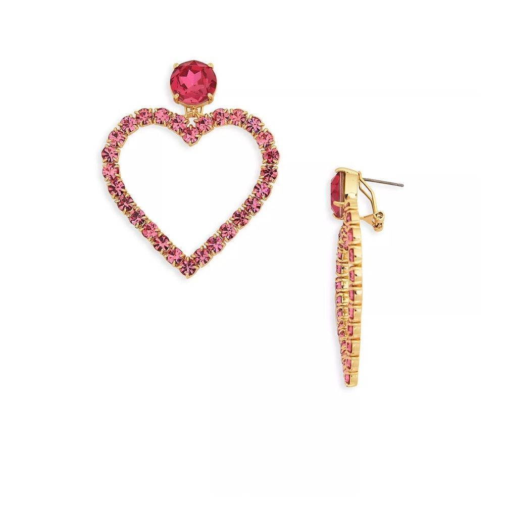 NWT Barbie the Movie Pink Crystal Open heart Earrings in 14K Gold Plated